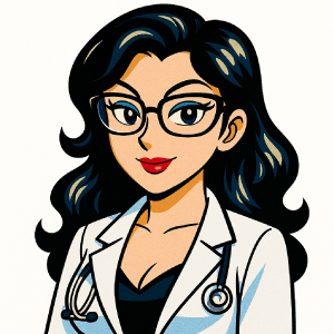 Dr.香坂玲央奈のキャラクターアイコン。医学博士で糖尿病専門医・肥満治療認定医。マンジャロダイエット監修者として登場する女性医師。